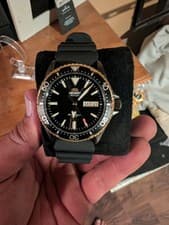 Orient Automatic Diver Watch Black Dial Gold Bezel Rubber Strap 200m Luminous