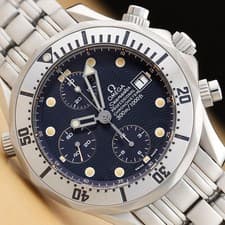 OMEGA 2598.80 SEAMASTER PROFESSIONAL 300M BLUE CHRONOGRAPH STEEL WATCH w/ CARD