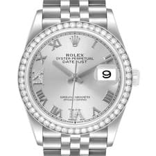Rolex Datejust Steel Silver Diamond Dial Mens Watch 126284 Box Card