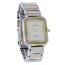 Seiko Essentials Women's Crystal Two Tone Stainless Solar Watch SUP452