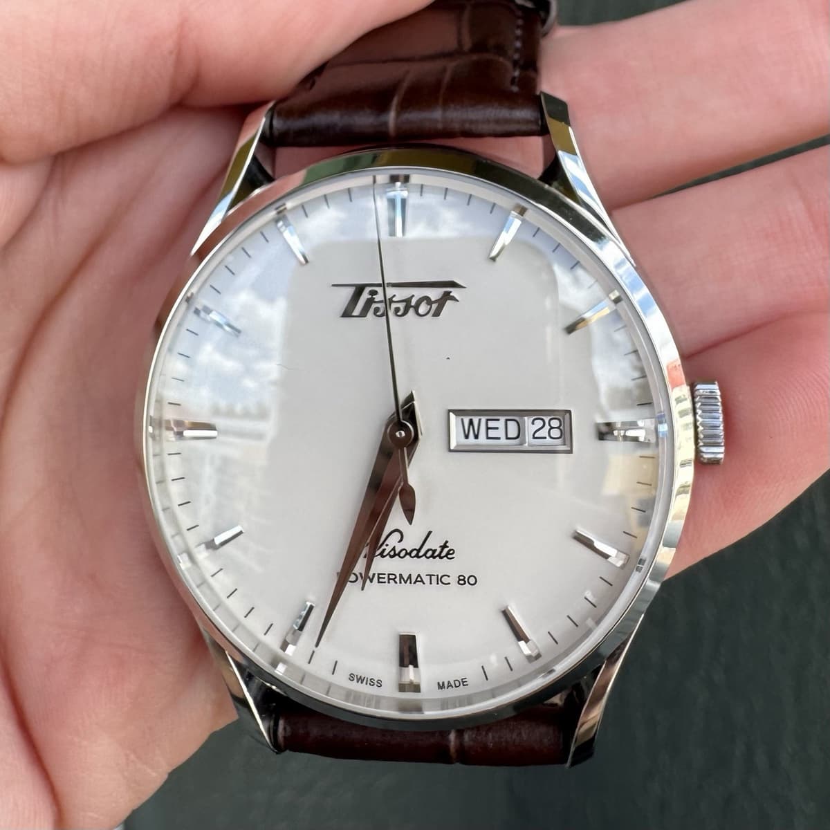 Tissot Visodate Powermatic 80 Automatic Brown Leather Stainless Steel Watch