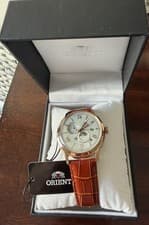 Orient Sun and Moon Automatic Men's Watch Brown Leather Rose Gold Case