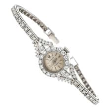 Lady Rolex Vintage Manual Watch 14k White Gold with Natural Diamonds 1950s