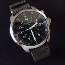 Seiko Kinetic AGS Watch Black Vintage Military Style Mens 36mm Wristwatch