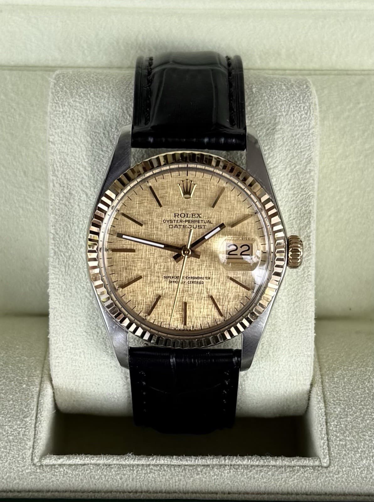 1986 Rolex Datejust Two-Tone 18K/SS Watch with Gold Linen Dial 16013
