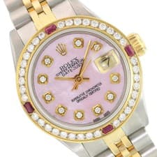 Rolex Datejust 69173 Two-Tone 18KY Pink Mother of Pearl Dial Ruby Bezel Watch