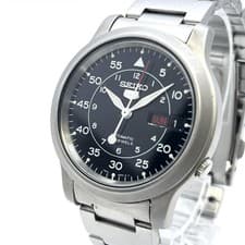 SEIKO5 Automatic Watch 7S26-02J0 Day Date Military Black Dial 37mm