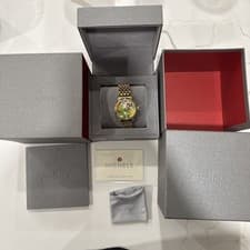 Michele Tropical Paradise Monkey 36mm Diamonds Bezel Sapphire Glass Gold Tone