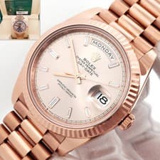 Rolex Day-Date Factory Sundust Baguette Diamond Dial Rose Gold 40mm Box Papers