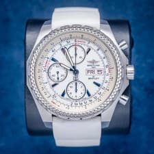 - Breitling Bentley 44MM (a13363) White Rubber Strap - Deployant Buckle - Watch