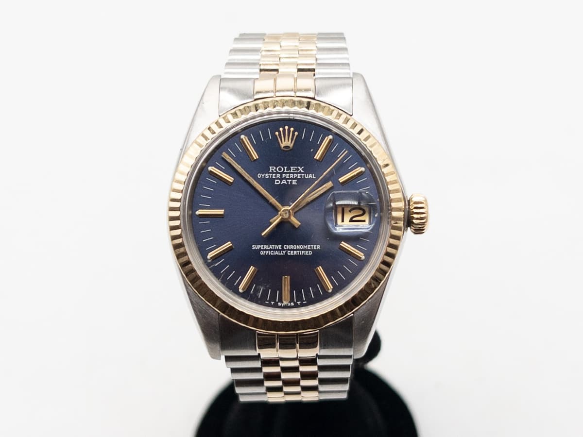 Estate $10,000 ROLEX DATE 34mm BLUE DIAL 14k Yellow Gold SS Mens Watch SERVICED