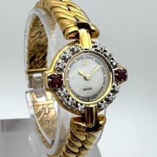 Seiko Exceline 12P Diamond 2P Ruby White Shell Gold Quartz Dress Watch Japan