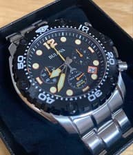 BULOVA Sea King UHF 98B244 Chronograph Diver Watch Rare Used