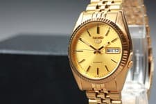 [Almost MINT] Seiko 5 7S26-0500 SNXJ94 Gold Dial Day Date Automatic Men's Watch