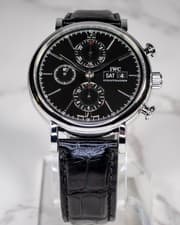 2017 IWC Portofino Chronograph 42mm Black Dial Alligator Strap Full Set B+P
