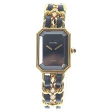 CHANEL Premiere M Black Dial Leather Chain Belt Quartz Watch gold Used f5397f895