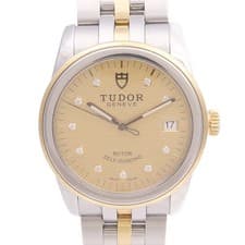 TUDOR Glamour Date 55003 Automatic Watch Stainless Steel 18K Yellow Gold Diamond