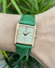 1980s Vintage German Junghans Tank Watch Grand Prix Swiss Quartz 26mm Gold Plate