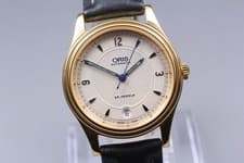 Super Rare "Near Mint+++" ORIS 7481-B Gold Dial Date Automatic Men's Watch JAPAN