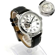 SEIKO Presage Mechanical Open Heart Watch 4R39-00K0 Silver Black Leather