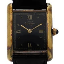 CARTIER 590005 Must tank WATCH black GF/leather QZ