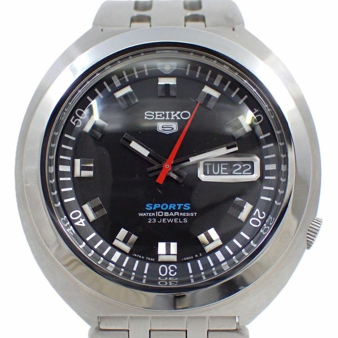 Seiko 5 Sports Automatic Men's Watch Black Dial Stainless Steel Used From Japan
