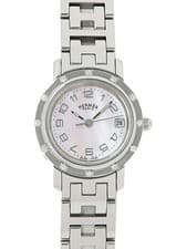 HERMES Clipper Nacre Diamond Bezel Quartz Watch CL4.230 White Shell Dial
