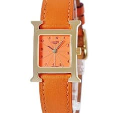 HERMES H Watch PM HH1.201 Yellow GP Orange 2-hand Arabic H-shaped Square W