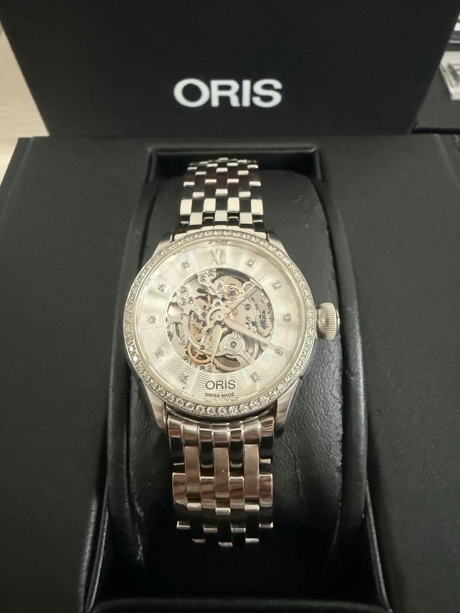 ORIS Artelier Skeleton 56076044919 Automatic Diamond Dial Steel Watch Box Papers