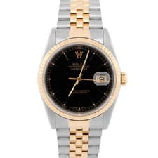 Rolex DateJust 36mm Black Two-Tone Steel JUBILEE 18K Yellow Gold Watch 16233