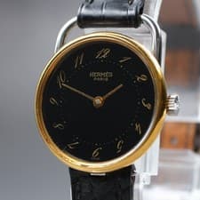 Vintage HERMES Arceau Quartz 24mm Black Dial Women's Swiss Made Dress Watch