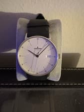 JUNGHANS Men's Form A Matte Silver Dial Black Leather Strap Automatic Watch