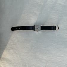 Patek Philippe Genève Rectangular Silver Watch Black Leather Small Seconds