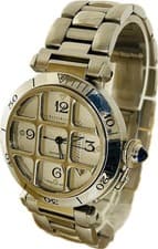 Cartier Pasha Grid W31040H3 2379 Silver Automatic Mens Watch Excellent A6445
