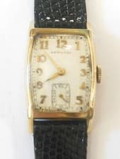 Hamilton 14K Yellow Gold Case Manual 19J 982 Mens Wrist Watch Circa 1940s