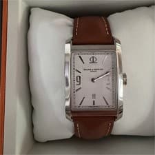 Baume & Mercier Hampton Quartz Swiss Made Date Silver Dial Brown Leather Box
