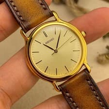 Rare Seiko Classic Dress Watch Champagne Dial Baton Index Quartz 7N01-6030