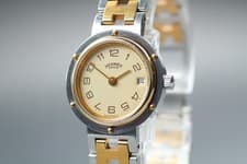 【Near MINT 】 HERMES Clipper 24mm Ivory Gold Date Quartz Women's Watch From JAPAN
