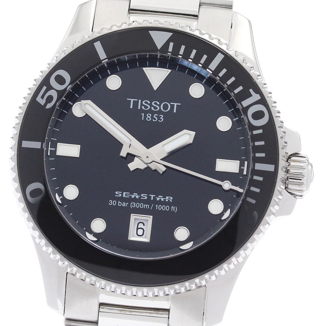 Tissot Seastar 1000 Boys Watch Quartz Black Dial Date SS Used From Japan