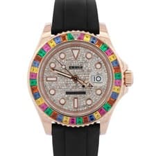 Rolex Yacht-Master 18k Rose Gold RAINBOW SAPPHIRE DIAMOND Black 40mm 116655
