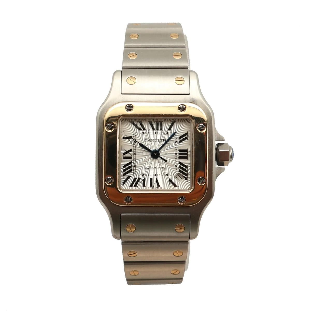 Cartier Santos Galbee 24mm 18K Gold Steel Silver Dial Automatic Watch 2423