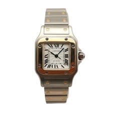 Cartier Santos Galbee 24mm 18K Gold Steel Silver Dial Automatic Watch 2423