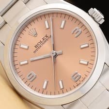 ROLEX OYSTER PERPETUAL MIDSIZE 67480 UNISEX SALMON 3-6-9 STAINLESS STEEL WATCH