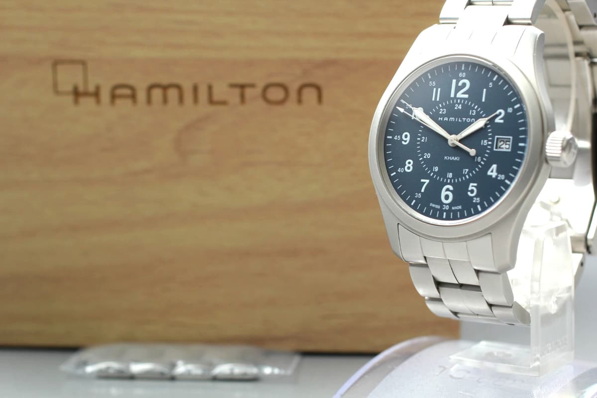 HAMILTON Khaki Field H682010 Navy Dial Date 38mm Men's Quartz Watch BOX / Paper