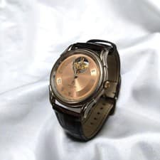 Givenchy Open Heart Orange Watch Auto Mechanical Timepiece Rare Authentic