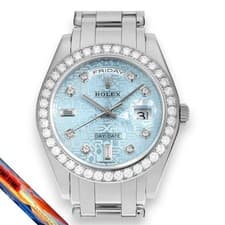 Rolex DayDate Pearlmaster Diamond Bezel 10P Ice Blue 18946A