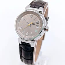 LOUIS VUITTON Tambour Q1212 28mm Women’s Watch SS Leather Quartz Date Box Auth