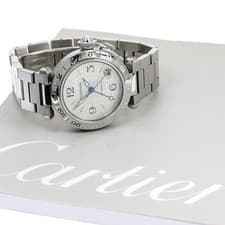 CARTIER PASHA C MERIDIAN W31029M7 35mm SS Silver Dial GMT Automatic #C481