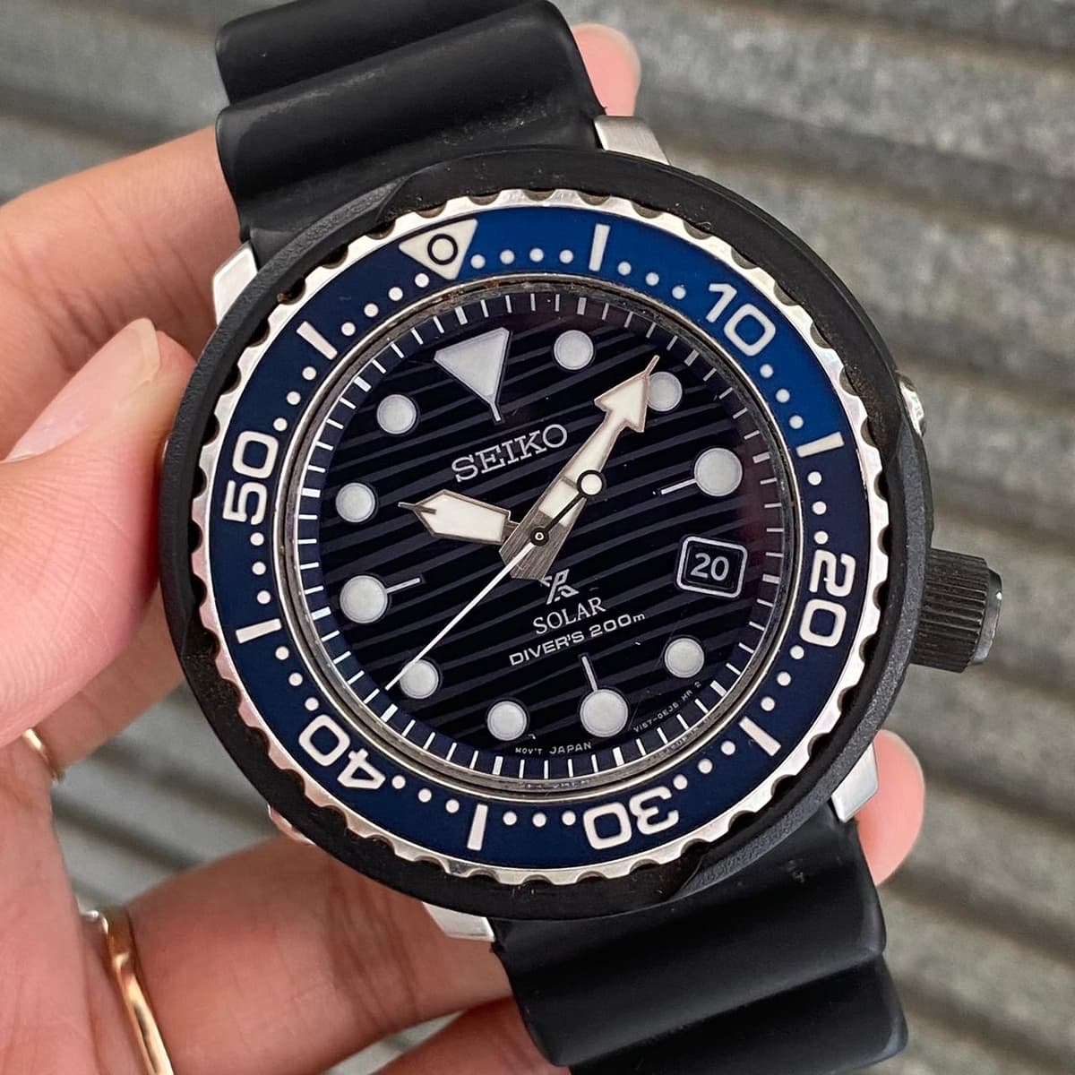 Rare Seiko Prospex Solar SNE518 Tuna Black Rubber Diver Watch Special Edition