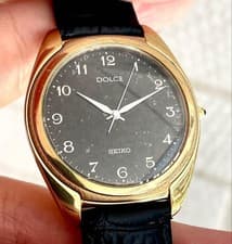 SEIKO DOLCE 5E31-6D7A Watch Vintage Analog Black Strap